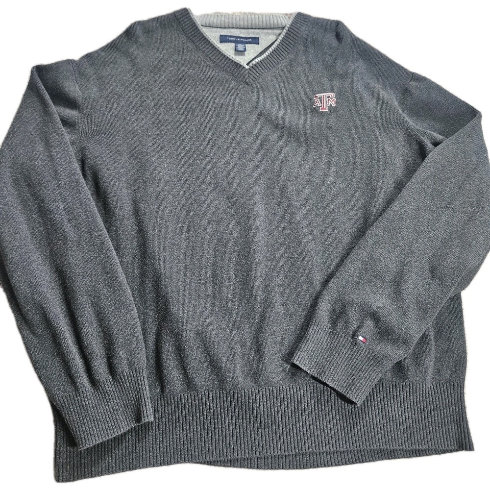 Texas A&M Aggies Mens Tommy Hilfiger V-Neck Sweater Sz XXL Gray Maroon Pullover